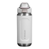 White Stanley water bottle with a silver lid on a white background
