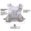Gray hydration vest with features highlighted on a white background