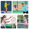 Four images showing people using tennis rackets on a court.