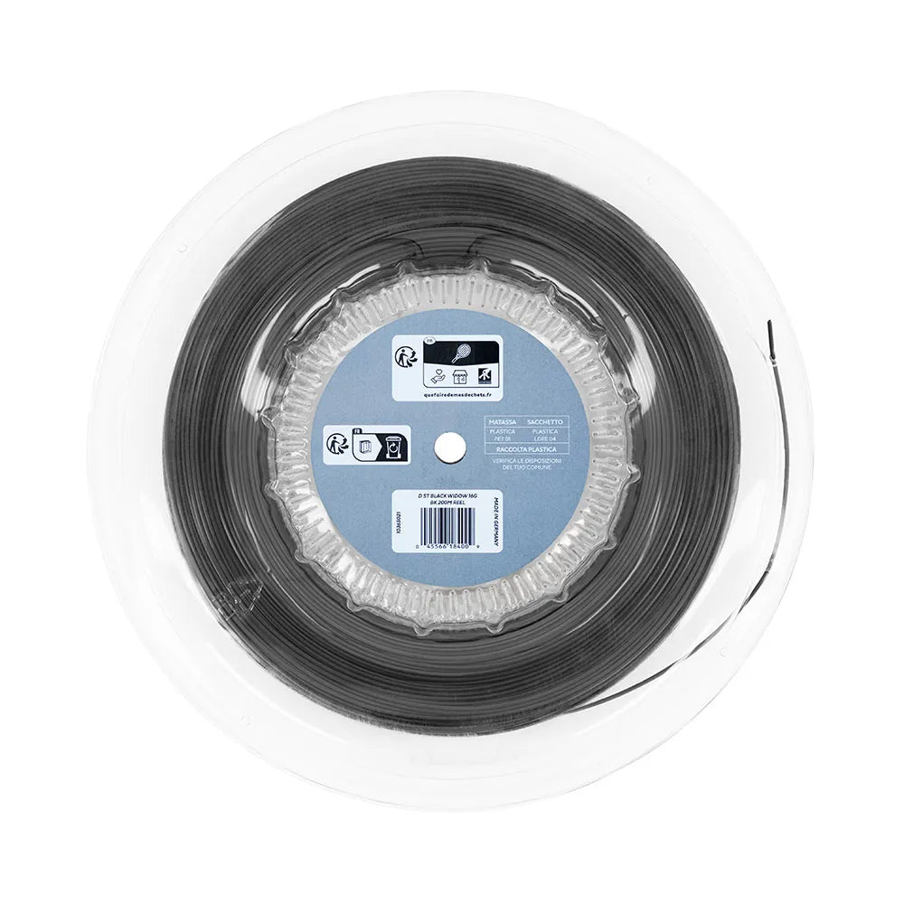dunlop fishing reel Dunlop Black Widow 16G Tennis String Reel 200m – Spin & Control – Chris Sports