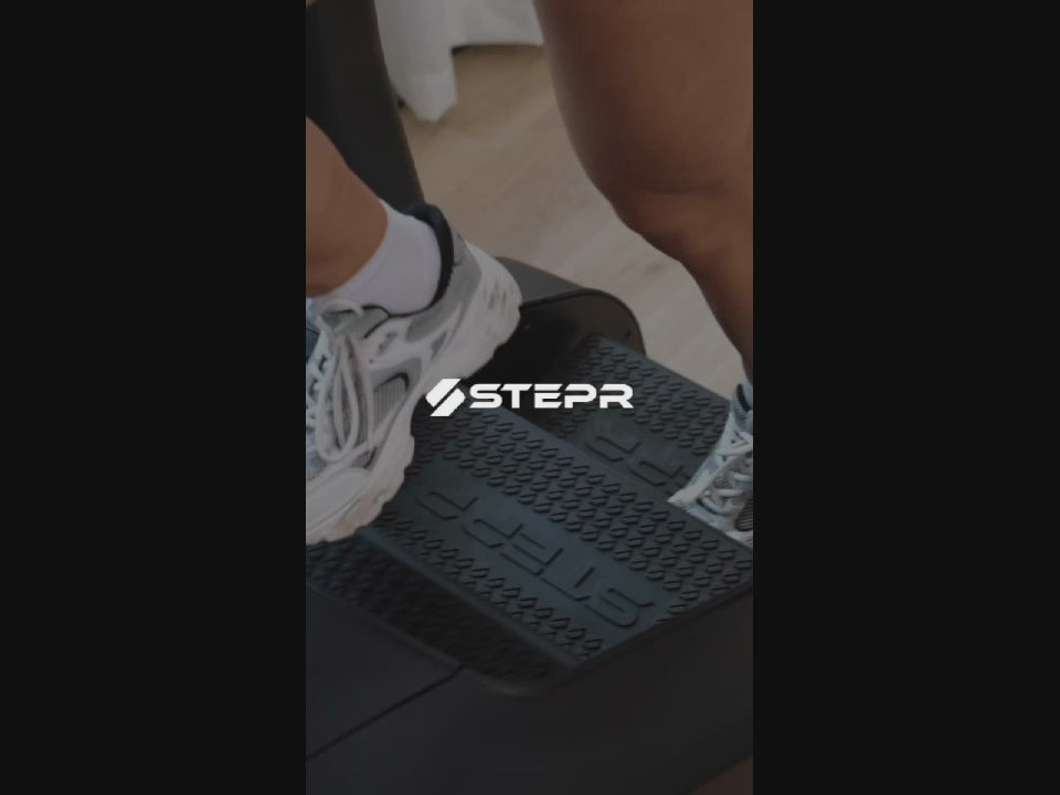 Step machine with digital display on a white background