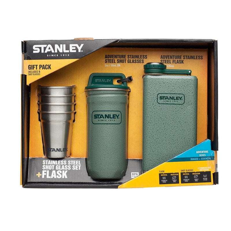 Stanley Adventure Steel Shots and Flask Gift Set (Hammertone Green)