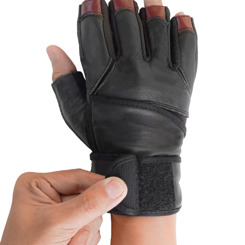 Fitness HUBB HG-570 Men's Weight Lifting Gloves – Half Finger Gym Gloves With Long Wrist Strap